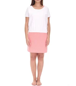 Kleider|Tops & T-Shirts*ALIFE AND KICKIN 2 in 1 Damen Sommer-Kleid und Kurzarm-Shirt Mini-Kleid gepunktetes Baumwoll-Kleid T-Shirt 66118659 Rosa/Weiß