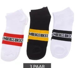 Strümpfe & Socken|Socken & Unterwäsche*BIKKEMBERGS 3 Paar Damen & Herren Tennis-Socken mit Marken Schriftzug Baumwoll-Strümpfe Weiß/Schwarz/Grau/Blau