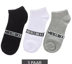 Strümpfe & Socken|Socken & Unterwäsche*BIKKEMBERGS 3 Paar Damen & Herren Tennis-Socken mit Marken Schriftzug Baumwoll-Strümpfe Weiß/Schwarz/Grau/Blau