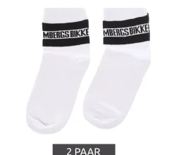 Strümpfe & Socken|Unterwäsche & Socken*BIKKEMBERGS 2 Paar Herren lange Socken mit Markenschriftzug Baumwoll-Strümpfe BK070 Weiß/Schwarz