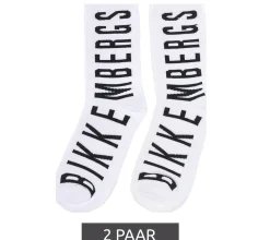 Strümpfe & Socken|Unterwäsche & Socken*BIKKEMBERGS 2 Paar Herren Tennis-Socken mit Markenschriftzug Baumwoll-Strümpfe BK013 Weiß/Schwarz