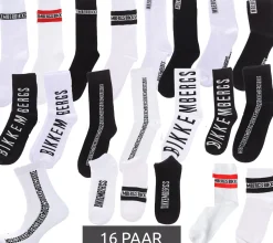 Strümpfe & Socken|Unterwäsche & Socken*BIKKEMBERGS 16 Paar Herren Baumwoll-Socken mit kleinem Markenschriftzug im Sparpack Strümpfe Sneaker-Socken Weiß/Schwarz/Rot