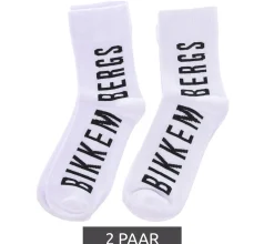 Strümpfe & Socken|Unterwäsche & Socken*BIKKEMBERGS 2 Paar Herren Freizeit-Socken mit Marken Print Baumwoll-Strümpfe BK_061 Weiß/Schwarz