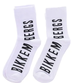 Strümpfe & Socken|Unterwäsche & Socken*BIKKEMBERGS 2 Paar Herren Freizeit-Socken mit Marken Print Baumwoll-Strümpfe BK_061 Weiß/Schwarz