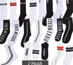 Strümpfe & Socken|Unterwäsche & Socken*BIKKEMBERGS 2 Paar Herren Baumwoll-Socken mit kleinem Markenschriftzug Strümpfe Sneaker-Socken Weiß/Schwarz/Rot