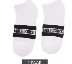 Strümpfe & Socken|Unterwäsche & Socken*BIKKEMBERGS 2 Paar Herren Baumwoll-Socken mit kleinem Markenschriftzug Strümpfe Sneaker-Socken Weiß/Schwarz/Rot
