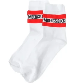 Strümpfe & Socken|Unterwäsche & Socken*BIKKEMBERGS 2 Paar Herren lange Socken mit Markenschriftzug Baumwoll-Strümpfe BK070 Weiß/Rot