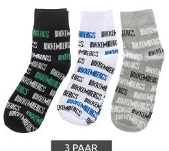 Strümpfe & Socken|Unterwäsche & Socken*BIKKEMBERGS 3 Paar Surtido Herren Sport-Socken mit Allover Marken-Print Baumwoll-Strümpfe BF_038 Weiß/Schwarz/Grau