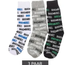 Strümpfe & Socken|Unterwäsche & Socken*BIKKEMBERGS 3 Paar Surtido Herren Tennis-Socken mit Allover Marken-Print Baumwoll-Strümpfe BF_010 Weiß/Schwarz/Grau