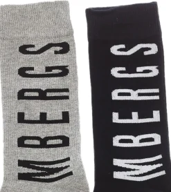Strümpfe & Socken|Unterwäsche & Socken*BIKKEMBERGS 3 Paar Surtido Herren Tennis-Socken mit großem Schriftzug Baumwoll-Strümpfe BK_014 Schwarz/Grau/Weiß