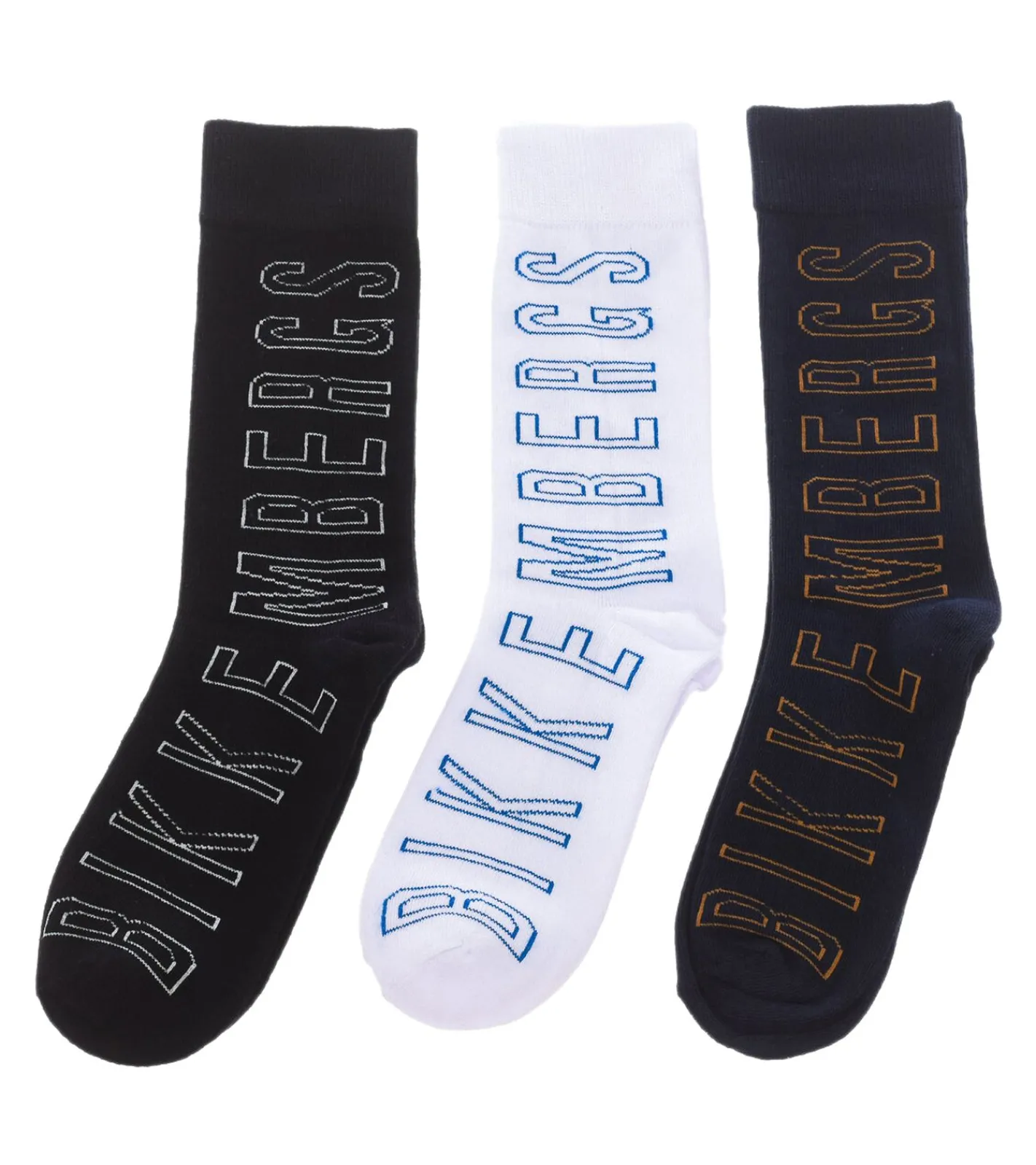 Strümpfe & Socken|Unterwäsche & Socken*BIKKEMBERGS 3 Paar Surtido Herren Tennis-Socken mit großem Schriftzug Baumwoll-Strümpfe BF_012 Weiß/Schwarz/Blau