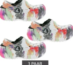 Hausschuhe*crocs 3 Paar Classic Lined Tie-Dye Kinder Haus-Schuhe gefütterte Clogs mit Dual--Comfort 206683-0C4 Bunt
