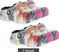 Hausschuhe*crocs 2 Paar Classic Lined Tie-Dye Kinder Haus-Schuhe gefütterte Clogs mit Dual--Comfort 206683-0C4 Bunt