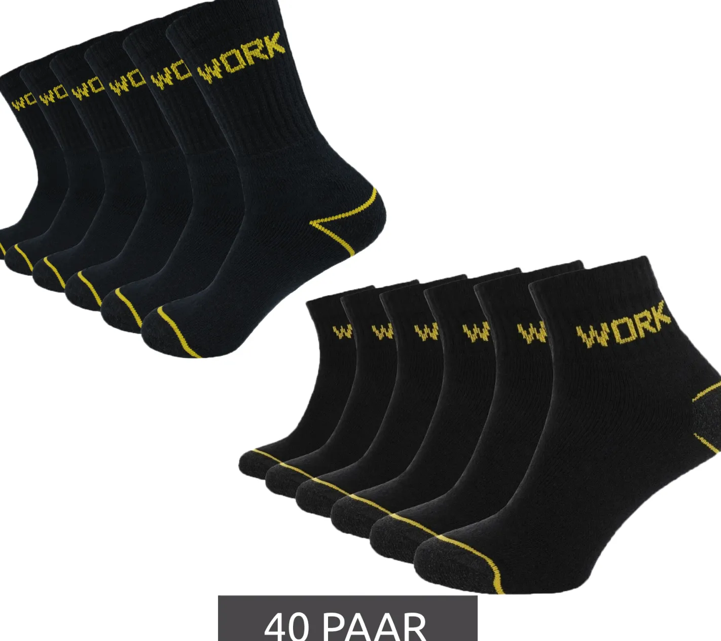 Strümpfe & Socken|Socken & Unterwäsche*GRIPWOOL 40 Paar Arbeits-Strümpfe Baumwoll-Socken Work-Socken Sneaker-Socken oder Crew-Socken Schwarz lange Socken
