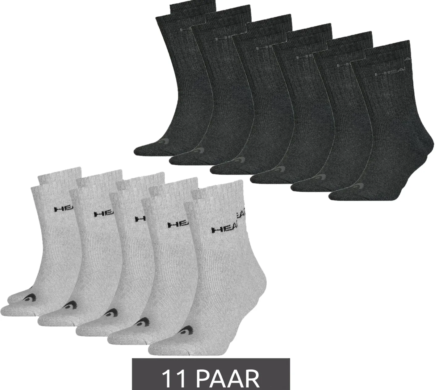 Strümpfe & Socken|Sportausrüstung*Head 11 Paar All Sports Socken Damen und Herren Trainings-Socken Sport-Strümpfe 701236921 004 Schwarz/Grau