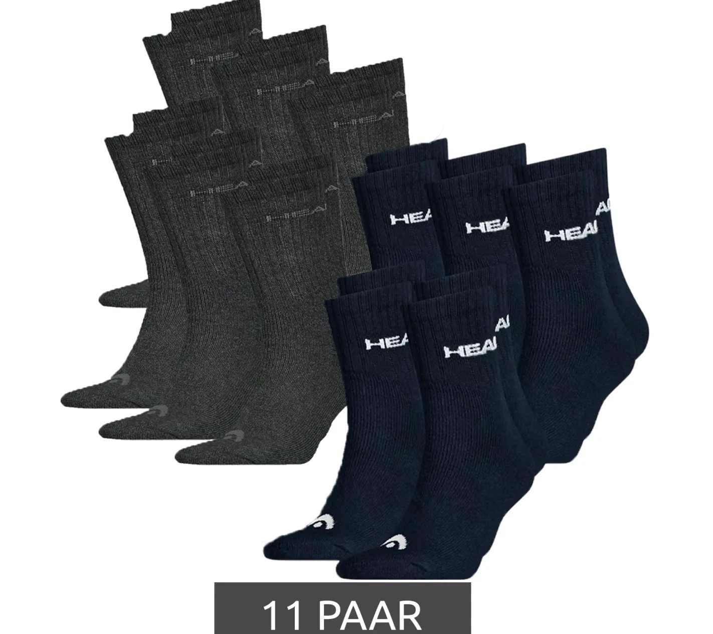 Strümpfe & Socken|Sportausrüstung*Head 11 Paar All Sports Socken Damen und Herren Trainings-Socken Sport-Strümpfe 701236921 in Schwarz, Blau, Grau, Weiß
