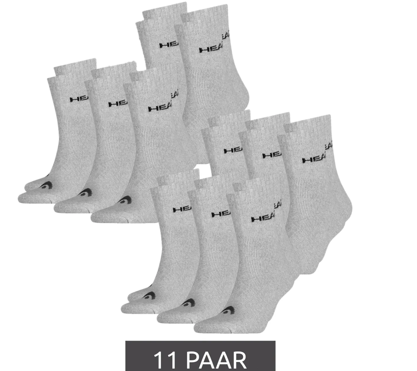 Strümpfe & Socken|Sportausrüstung*Head 11 Paar All Sports Socken Damen und Herren Trainings-Socken Sport-Strümpfe 701236921 003 Grau