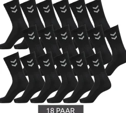 Strümpfe & Socken|Socken & Unterwäsche*hummel 18 Paar Basic Crew-Socken mit Kontrastwinkel Baumwoll-Strümpfe Sport-Socken 022030-2001 Schwarz