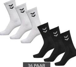 Strümpfe & Socken|Socken & Unterwäsche*hummel 36 Paar Basic Crew-Socken mit Kontrastwinkel Baumwoll-Strümpfe Sport-Socken 022030 Schwarz oder Weiß