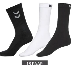 Strümpfe & Socken|Socken & Unterwäsche*hummel 18 Paar Basic Sport-Socken mit Marken-Schriftzug oder Crew-Socken mit Kontrastwinkel Baumwoll-Strümpfe Alltags-Socken 205603/022030 Weiß oder Schwarz
