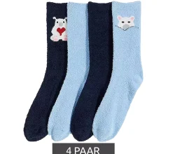 Strümpfe & Socken|Kinder-Unterwäsche*O46bpx 4 Paar Kuschel-Socken warme Winter-Strümpfe für Kinder mit Eisbären 944526 Dunkelblau/Hellblau