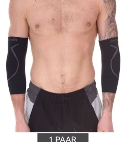 Sportoberbekleidung|Sportausrüstung*megmeister 1 Paar Ellenbogen Kompressions-Manschette Beinlinge 23-32 mmHg Ellenbogenwärmer MER002 Schwarz/Grau