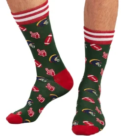 Strümpfe & Socken|Socken & Unterwäsche*Moustard 6 Paar American Football Baumwoll-Socken mit Football Motiven gemusterte lange Strümpfe 17S-AFOOT Grün/Rot/Bunt