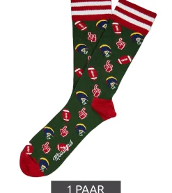 Strümpfe & Socken|Socken & Unterwäsche*Moustard 1 Paar American Football Baumwoll-Socken mit Football Motiven gemusterte lange Strümpfe 17S-AFOOT Grün/Rot/Bunt