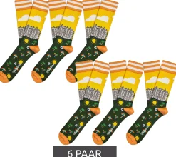 Strümpfe & Socken|Unterwäsche & Socken*Moustard 6 Paar Barcelona Herren Baumwoll-Socken mit Skyline von Barcelona Allover-Print gestreifte und gemusterte lange Strümpfe 17S-BCN Grün/Orange/Gelb