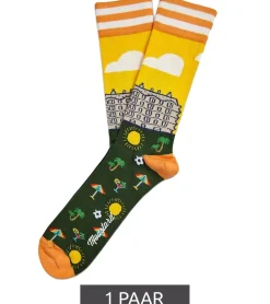 Strümpfe & Socken|Unterwäsche & Socken*Moustard 1 Paar Barcelona Herren Baumwoll-Socken mit Skyline von Barcelona Allover-Print gestreifte und gemusterte lange Strümpfe 17S-BCN Grün/Orange/Gelb