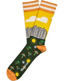 Strümpfe & Socken|Unterwäsche & Socken*Moustard 1 Paar Barcelona Herren Baumwoll-Socken mit Skyline von Barcelona Allover-Print gestreifte und gemusterte lange Strümpfe 17S-BCN Grün/Orange/Gelb