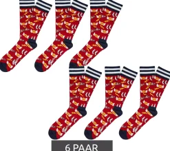 Strümpfe & Socken|Socken & Unterwäsche*Moustard 6 Paar Basketball Baumwoll-Socken mit Basketball Motiven gemusterte lange Strümpfe 17S-BASKET Rot/Schwarz/Bunt