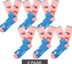Strümpfe & Socken|Socken & Unterwäsche*Moustard 6 Paar Baumwoll-Socken leichtem Kirschblüten-Muster gemusterte lange Strümpfe 22S-FUJI Rosa/Blau/Rot/Weiß