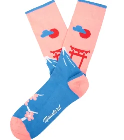 Strümpfe & Socken|Socken & Unterwäsche*Moustard 6 Paar Baumwoll-Socken leichtem Kirschblüten-Muster gemusterte lange Strümpfe 22S-FUJI Rosa/Blau/Rot/Weiß