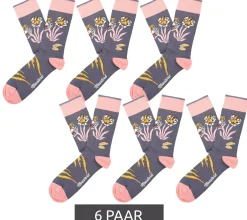 Strümpfe & Socken|Socken & Unterwäsche*Moustard 6 Paar Baumwoll-Socken mit tierischen, blumigen und Retro-Prints gemusterte lange Strümpfe Grau/Grün/Blau/Rosa/Gelb
