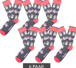 Strümpfe & Socken|Socken & Unterwäsche*Moustard 6 Paar Baumwoll-Socken mit Retro-Game Design Gameboy lange Strümpfe 22S-GAME Grau/Rosa/Weiß