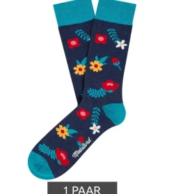 Strümpfe & Socken|Socken & Unterwäsche*Moustard 1 Paar Blue Blossom Baumwoll-Socken mit Blumen gemusterte lange Strümpfe 19S-BFLW Blau/Türkis/Bunt