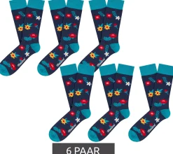 Strümpfe & Socken|Socken & Unterwäsche*Moustard 6 Paar Blue Blossom Baumwoll-Socken mit Blumen gemusterte lange Strümpfe 19S-BFLW Blau/Türkis/Bunt