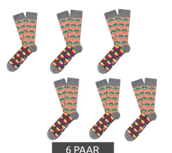 Strümpfe & Socken|Unterwäsche & Socken*Moustard 6 Paar Broccoli vs Fries Herren Baumwoll-Socken mit Pommes und Brokkoli Allover-Print gemusterte lange Strümpfe 18S-BROC Grau/Rosa/Gelb