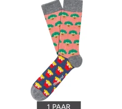 Strümpfe & Socken|Unterwäsche & Socken*Moustard 1 Paar Broccoli vs Fries Herren Baumwoll-Socken mit Pommes und Brokkoli Allover-Print gemusterte lange Strümpfe 18S-BROC Grau/Rosa/Gelb