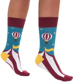 Strümpfe & Socken|Socken & Unterwäsche*Moustard 6 Paar Circus and Baloons Baumwoll-Socken Circus Design mit Heißluftballon gestreifte und gemusterte lange Strümpfe 20S-CIRCUS Blau/Rot/Gelb/Weiß