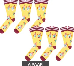 Strümpfe & Socken|Socken & Unterwäsche*Moustard 6 Paar Clown Baumwoll-Socken mit Clown-Print und Ballons gemusterte lange Strümpfe 20S-CLOWN-W Gelb/Rot/Weiß