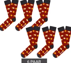 Strümpfe & Socken|Socken & Unterwäsche*Moustard 6 Paar Comet Baumwoll-Socken mit Kometen und Planeten gemusterte lange Strümpfe 17S-COMET Rot/Grau/Bunt