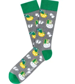 Strümpfe & Socken|Socken & Unterwäsche*Moustard 1 Paar Dinosaur Egg Hatch Baumwoll-Socken mit schlüpfenden Dinosauriern gemusterte lange Strümpfe 18S-EGG Grau/Weiß/Grün