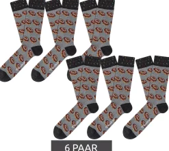 Strümpfe & Socken|Socken & Unterwäsche*Moustard 6 Paar Donut Baumwoll-Socken mit glasierten Donuts gemusterte lange Strümpfe 18S-DON Grau/Braun