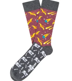 Strümpfe & Socken|Socken & Unterwäsche*Moustard 1 Paar Extinction Baumwoll-Socken mit Kometen und Dinosauriern gemusterte lange Strümpfe 18S-EXT Grau/Rosa/Bunt