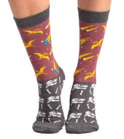 Strümpfe & Socken|Socken & Unterwäsche*Moustard 6 Paar Extinction Baumwoll-Socken mit Kometen und Dinosauriern gemusterte lange Strümpfe 18S-EXT Grau/Rosa/Bunt