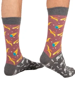 Strümpfe & Socken|Socken & Unterwäsche*Moustard 6 Paar Extinction Baumwoll-Socken mit Kometen und Dinosauriern gemusterte lange Strümpfe 18S-EXT Grau/Rosa/Bunt