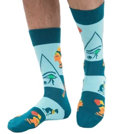 Strümpfe & Socken|Socken & Unterwäsche*Moustard 6 Paar Eye of Horus Baumwoll-Socken mit ägyptischen Symbolen gemusterte lange Strümpfe 20S-EYEH Blau/Gelb/Orange/Grün