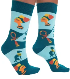 Strümpfe & Socken|Socken & Unterwäsche*Moustard 6 Paar Eye of Horus Baumwoll-Socken mit ägyptischen Symbolen gemusterte lange Strümpfe 20S-EYEH Blau/Gelb/Orange/Grün